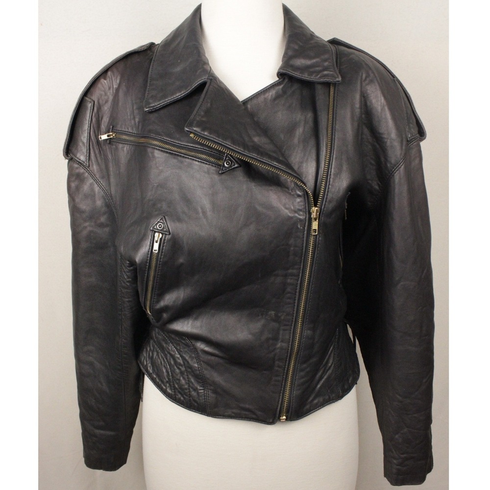 Vintage North Beach Leather Avant Garde Moto Jacket Womens‎ 7/8 Black Lace Up
